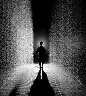 Random International's Rain Room (photo by the artist, Barbican/Museum of Modern Art, 2012)