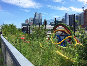 Sheila Hicks's Hop, Skip, Jump, and Fly: Escape from Gravity (photo by John Haber/High Line, 2017)